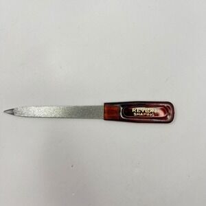 Vtg Revlon Brown Metal Nail File 5" Shaping Finish Tortoise Shell 80s 90s Retro